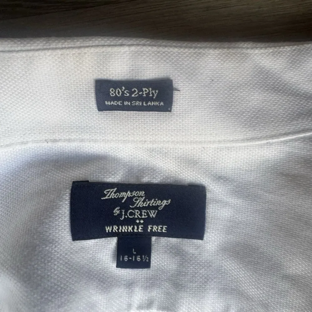 Thompson J. Crew Wrinkle Free Sz L 16-16.5 White 100% Cotton Long Sleeve Shirt